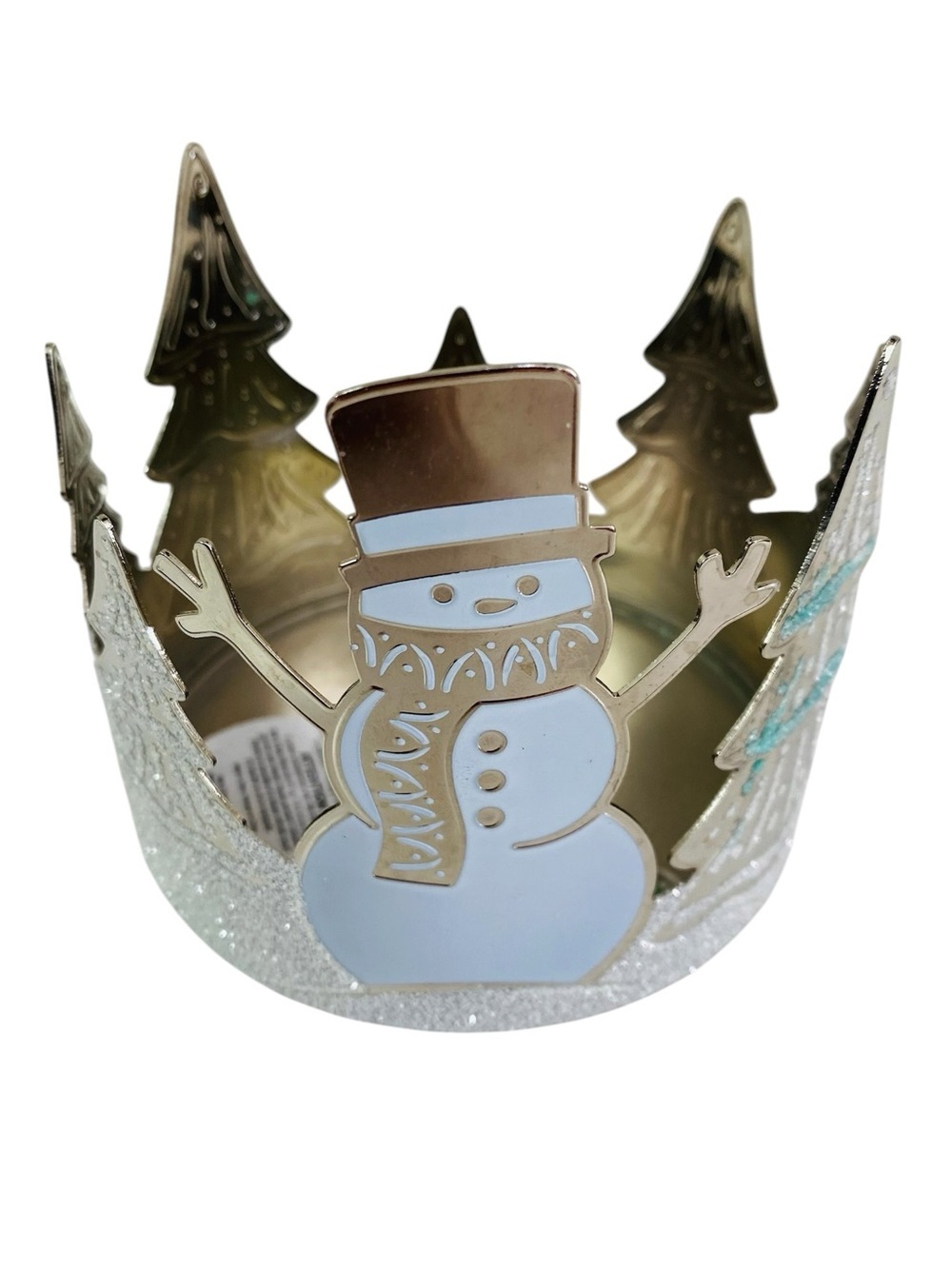 Bath & Body Works Snowman Glitter Trees 3 Wick Candle Holder Sleeve